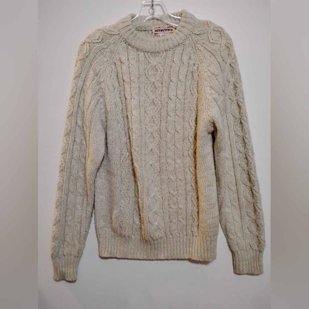 MERVYN'S From The Men's Collection Beige Cable Knit Crewneck Sweater Size M